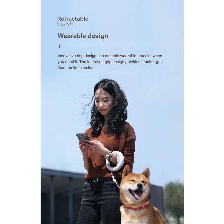 Moestar Retractable Dog Leash Pro 2 with Poop Bag Holder, 90kg Maximum Static Tensions, 210mAh Battery Capacity, 50,000 Full Expansions, 3m Total Traction Length, Large Size - Neutral Gray