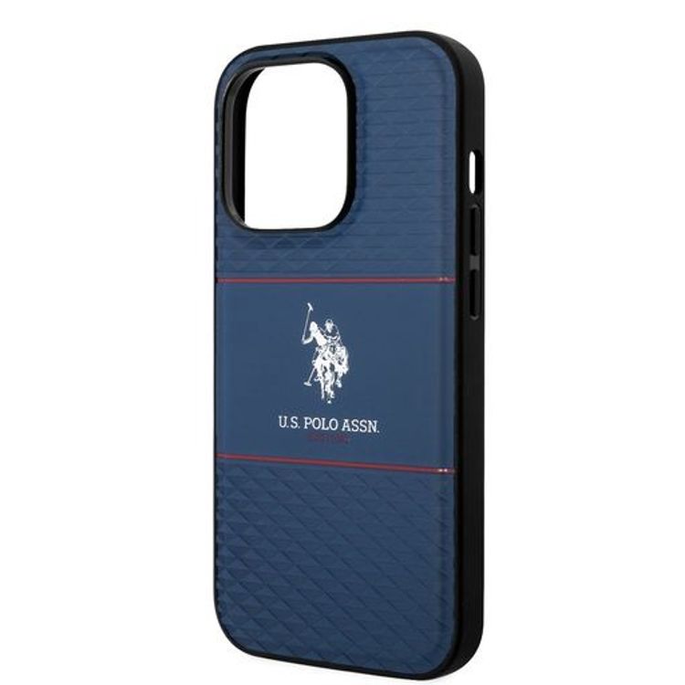 حافظة صلبة مخططة من US Polo لهاتف iPhone 14 Pro - البحريه الزرقاء