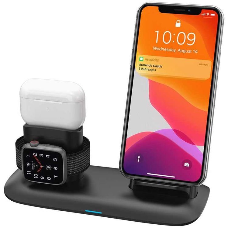 Porodo 4-in-1 Charging Hub, Wireless Charging Station, Fast Wireless Charger Compatible for Airpods 1/2/3 and Airpods Pro - Black
