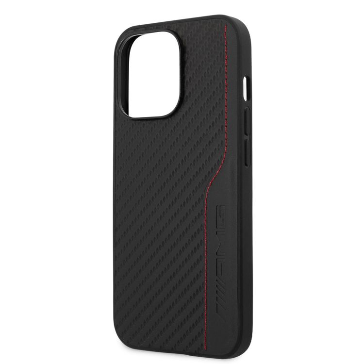 CG MOBILE AMG Hard Case with PU Carbon Effect Leather & Red Stitching Line Hot Stamped Logo Compatible for iPhone 13 Pro Max (6.7") Easy Access to All Ports