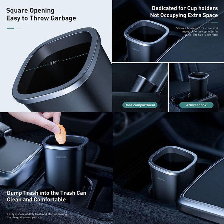 Baseus Dust-free Vehicle-mounted Trash Can with 800mL Capacity, ABS and PC Material, 90 Pieces of Garbage Bags Included, Mini and Portable, Fits in Car Armrest Box & Door Compartment, Easy to Clean - Black