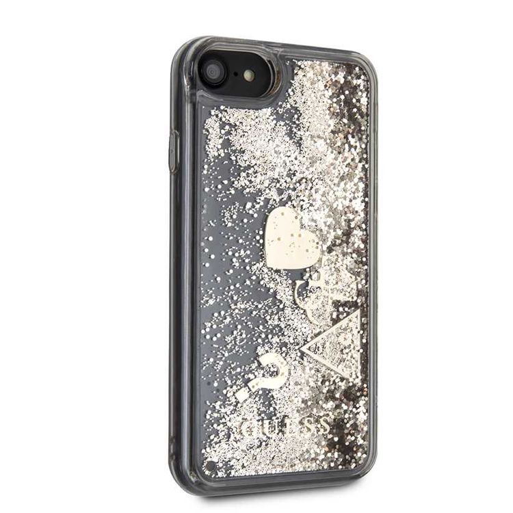 CG MOBILE Guess Hearts Glitter Hard Phone  Case Compatible for iPhone SE (2) Officially Licensed - Gold