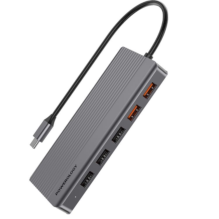 Powerology 12 in 1 - Hdmi & DP 4K Usb-C Hub Ethernet 10Gbps Data Transfer - Gray