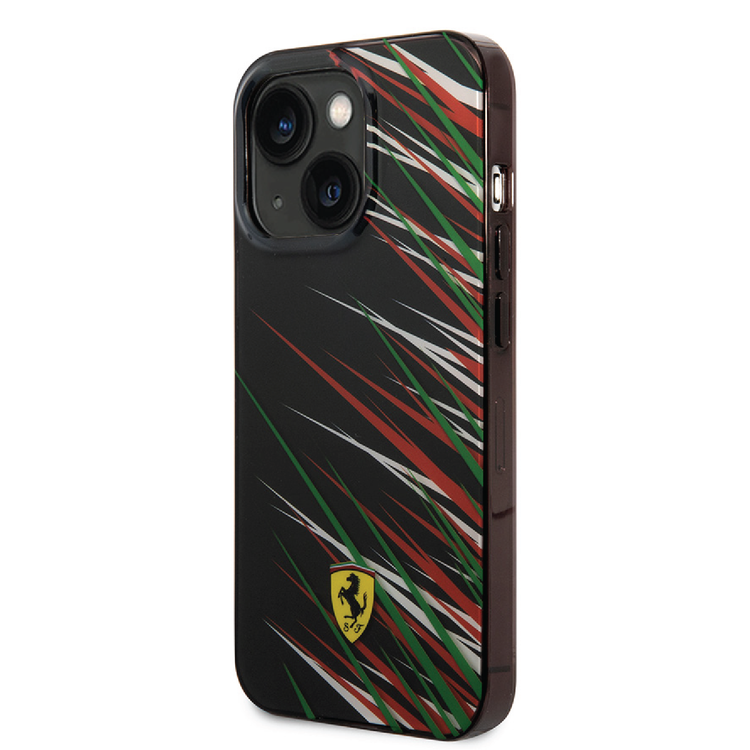 Ferrari PC/TPU Case with Double Layer Grass Print iPhone 14 Plus Compatibility - Black