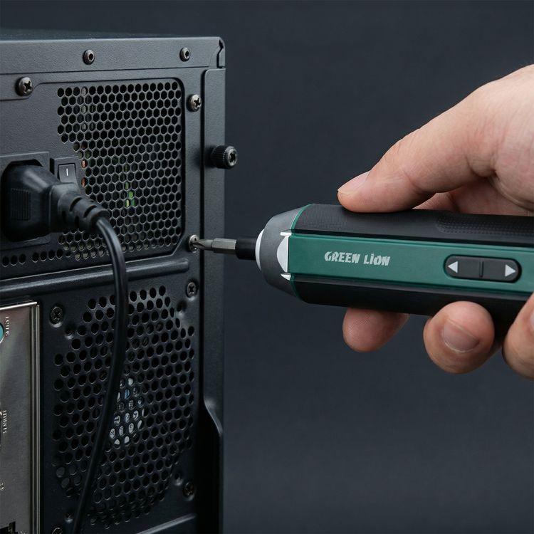Green Lion GSD-17 Cordless Screwdriver with 17-in-1 Functionality, 300 RPM No-Load Speed, 3 Torque Settings, 1500mAh Rechargeable Battery, 1/4" Quick-Release Hex Bit Collet, LED Work Light, 50cm Type-C Charging Cable, 60mm Bit Adapter Included - Black