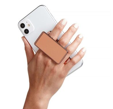 هاندل قبضة هاتف صلبة ، أزواج مع أي هاتف ذكي ، مسند متعدد الوظائف ، متوافق مع الشحن اللاسلكي ، قبضة الهاتف والحامل - وردي ذهبي