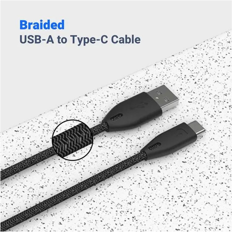 Powerology USB Type C Cable, Type C Data Cable Braided, Compatible for Samsung Galaxy, MacBook Pro, Nintendo Switch, Huawei MateBook X Pro etc (Black)