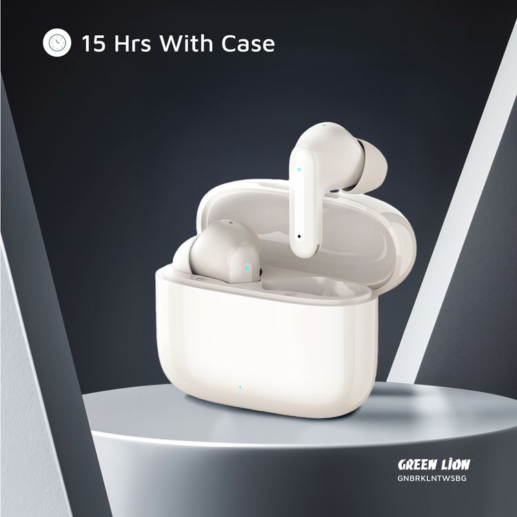Green Lion Brooklyn True Wireless Earbuds with Voice Assistant, 4 Hours Playtime, Built-in Microphone, HiFi Sound, Touch Control, Dual-Mic - Beige