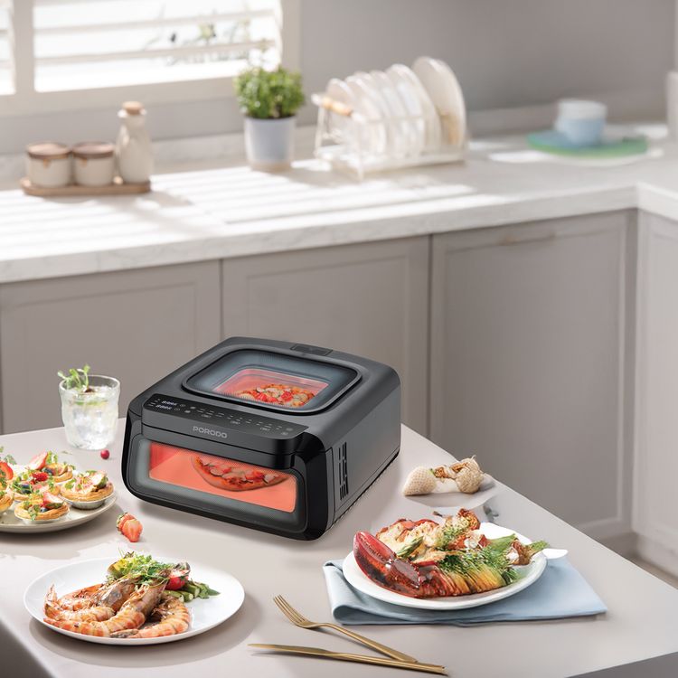 Porodo 3-in-1 Crisp Cook with Air Fryer, Pizza Mode, Oven Function, 13L Capacity, 18 Preset Cooking Modes, Intuitive Digital Control - Black