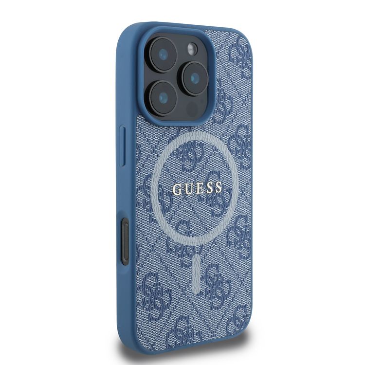 Guess Magsafe PU 4G Hard Case with Classic Logo for iPhone 16 Pro Max, Drop Protection, Easy Snap-on, Slim & Lightweight Design, MagSafe Compatibility for Wireless Charging - Blue
