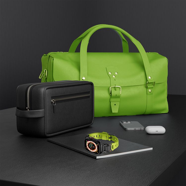 Levelo Kyoto Watch Strap, Apple Watch SE 9/8/7/6/5 (46/49mm), Fluoro Rubber & Stainless Steel Finish, Chemical Resistance, Hypoallergenic, 24/7 Wearability - Acid Green