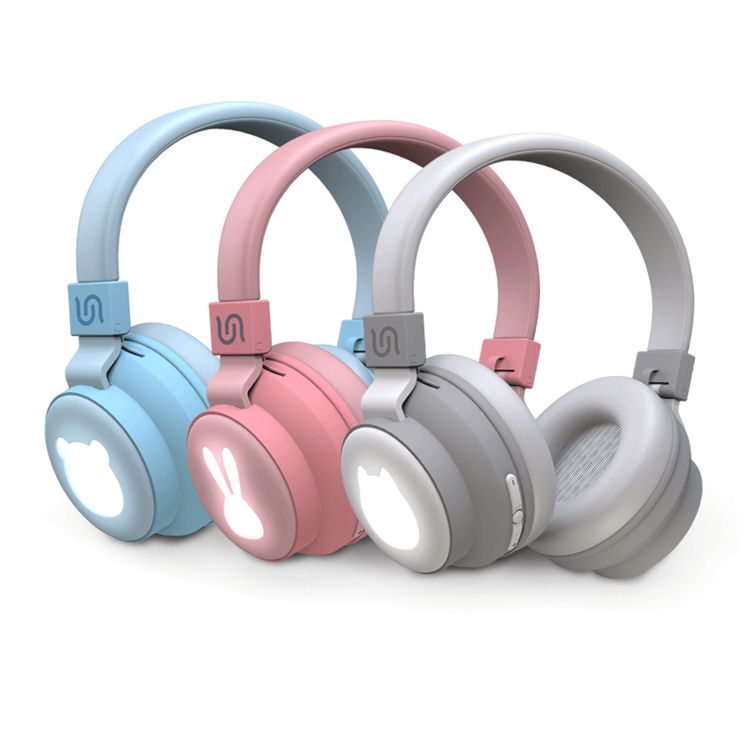 Porodo Soundtec Kids Rabbit Wireless Headphones with Clear Sound, Superior Microphone, LED Lights, Up to 30 Hours Playtime, 10m Bluetooth Range - Pink