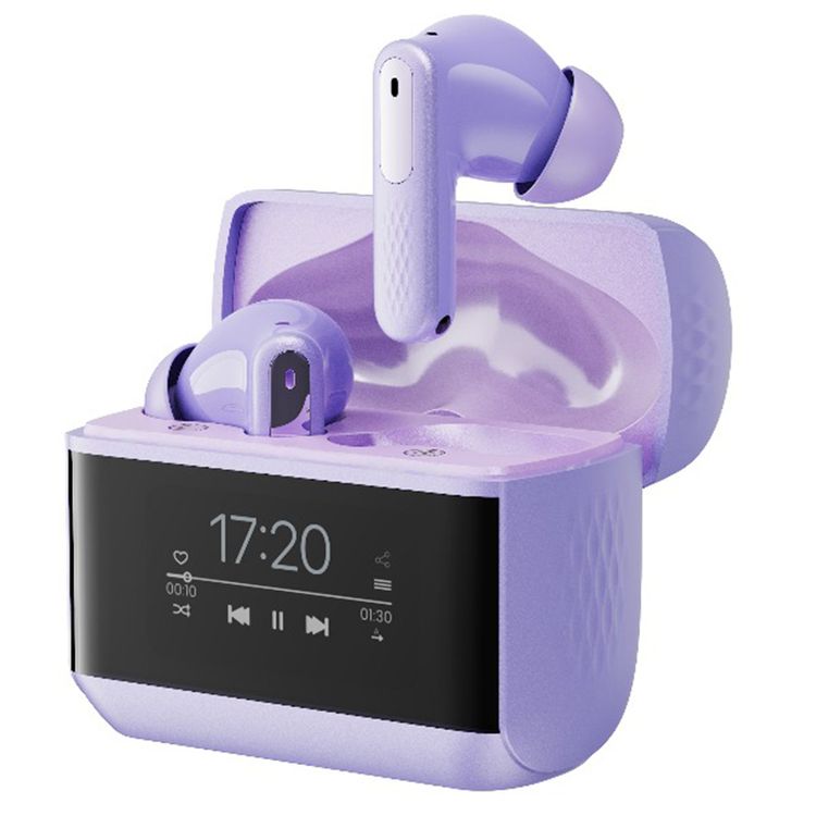 Green Lion Smart Tune True Wireless Earbuds with ANC, Smart Display Case, 500mAh Case Battery Capacity, 10m Transmission Range, IPX5 Waterproof -  Purple