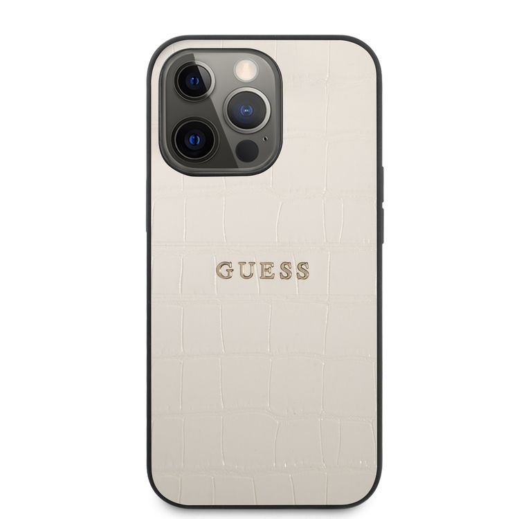 CG MOBILE Guess PU Leather Croco Case Hot Stamped Lines & Metal Logo Compatible for iPhone 13 Pro Max (6.7") Anti-Scratch, Easy Access to All Ports, Shock Absorption