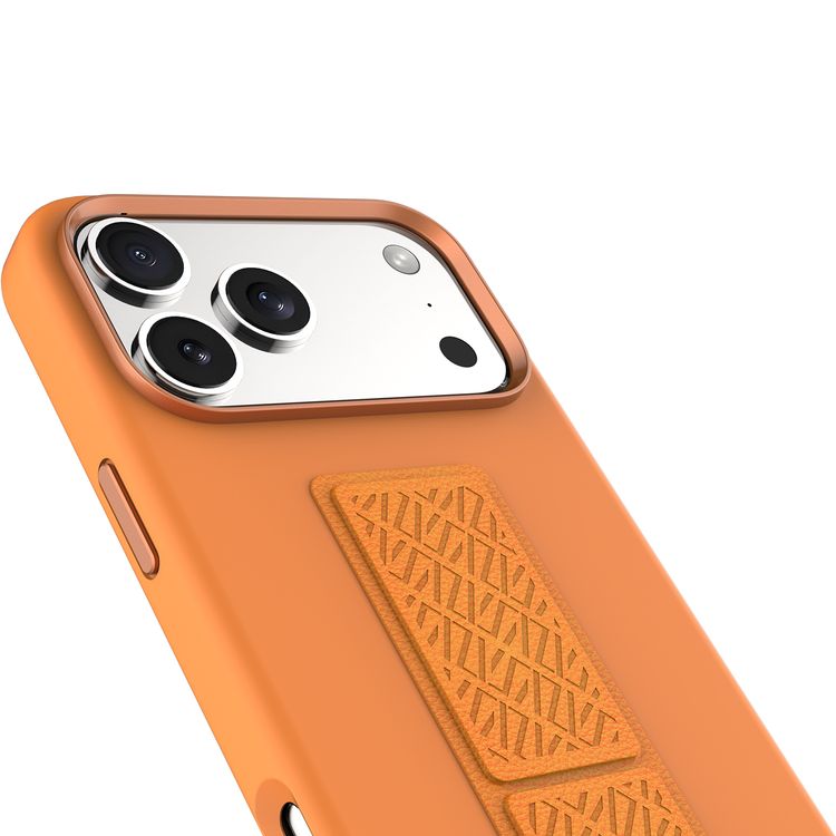 جراب ليفيلو مورفيكس سيليكون جريب ستاند لهاتف آيفون 17 برو، لعرض بدون استخدام اليدين، بطانة داخلية من الألياف الدقيقة الأصيلة، حامل أفقي وعمودي، ممتص للصدمات، حواف مرتفعة للكاميرا والشاشة، تصميم نحيف - برتقالي