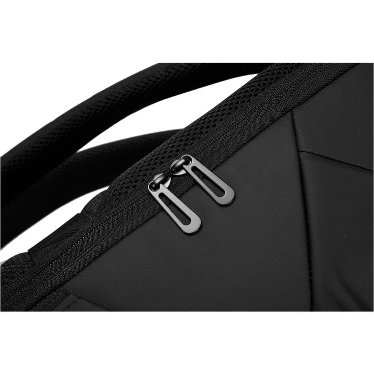 Porodo Lifestyle Water-Resistant PU Backpack with Trolley Sleeve Design, Space-Saving Compression, Dual Padded Laptop Slots, Type-C Charging Port - Black 