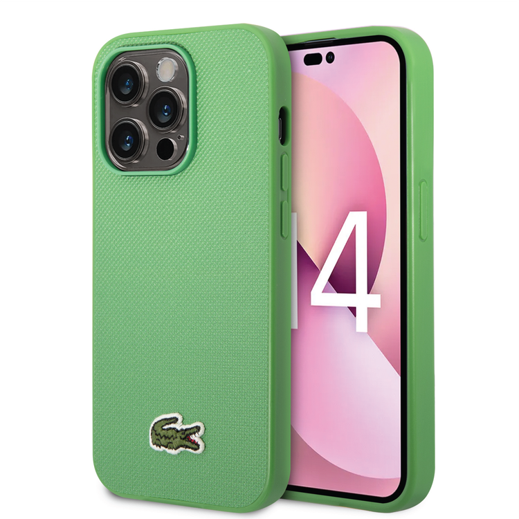 Lacoste Hard Case Iconic Petit Pique PU Woven Logo Estragon Compatible with iPhone 14 Pro Max - Green