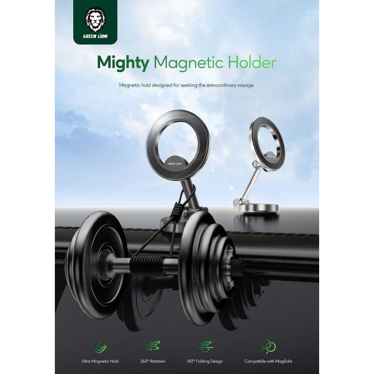 Green Lion MagHold 360 Car Mount, Zinc Alloy Material, Powerful Magnet, Secure & Stable, MagSafe Compatible, Flexible Design - Black