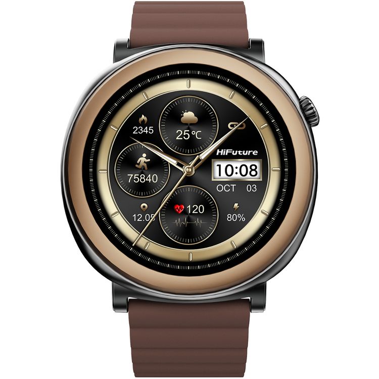 HiFuture Aurora Smart Watch with 1.43 Inch AMOLED Display, Syntra AI Technology, Up to 10 Days Working Time, IP68 Water Resistance Level, Bluetooth & Wireless Connectivity, 170+ Sport Modes, Heart Rate Monitoring - Brown