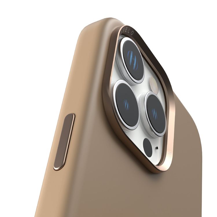 Levelo Iris Magsafe Liquid Silicone Case for iPhone 16 Pro with Metal Camera Ring, Impact-Resistant Corners, Strong MagSafe Magnet, Comfortable & Secure Grip - Rose Gold Titanium