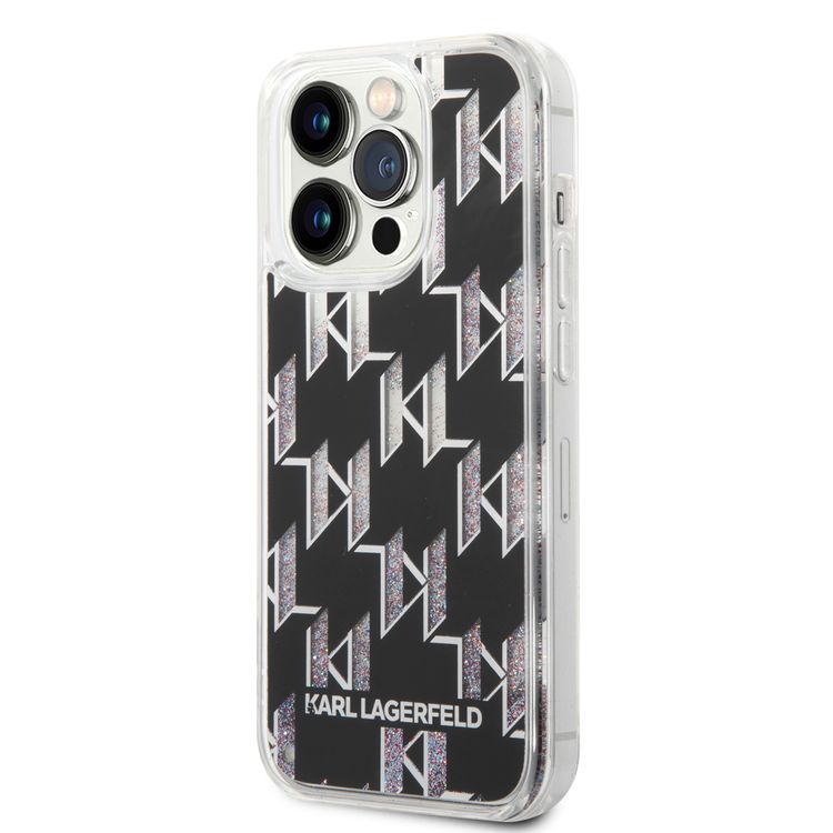 Karl lagerfeld Liquid Glitter Case Monogram Pattern & Multicolor Glitter iPhone 14 Plus Compatibility - Black