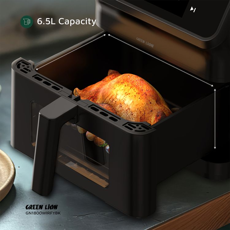 Green Lion Smart Air Fryer with 6.5L Capacity, Timer Function, TFT Touch Screen, Wi-Fi Connectivity, Installed Recipes, Rapid Air Circulation, Non-Stick Coating, Oil-Free Cooking