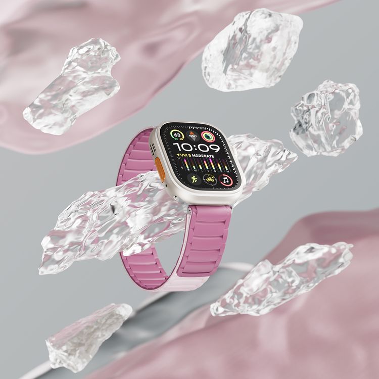 Levelo Stella Silicone Watch Strap with Magnets, Compatible with 49/46mm Smartwatches & Apple Watch SE, Series 9, 8, 7, 6, 5, Dual-Color Wearable, Hypoallergenic Material, Easy Snap-On, Sweat-Resistant, Water-Resistant - Pink / Burgundy