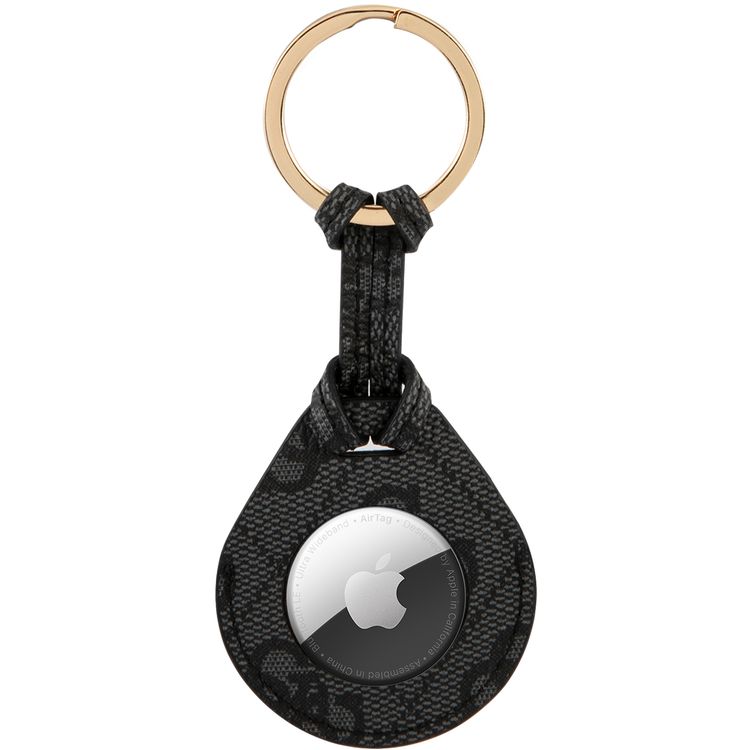 CG MOBILE Guess Big 4G PU Flat Ring Case for AirTag, Anti-Lost Holder with Key Ring Suitable for AirTag Bluetooth Tracker, Easy to Attach Keys Officially Licensed Black