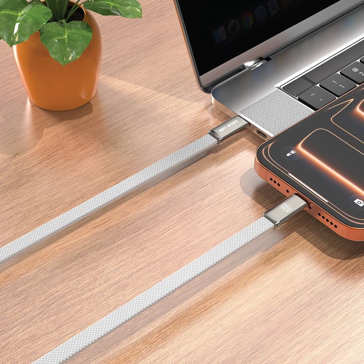 Green Lion Ultra-Thin Braided USB-C to USB-C Cable with 10000 Bends Life Span, Compatible with Laptop, 1m Cable length, Zinc Alloy Shell Connector, Flat-Braided Cable, Charge & Sync, 480Mbps Data Transfer Speed, 100W 20V/5A Cable Current, E-Marker Smart Chip - Silver