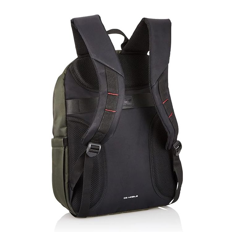 Ferrari Nylon 15" Backpack with Metal Logo Off Track, Charging Port, Adjustable Shoulder Strap, Multiple Pockets, Water Resistant - Kaki