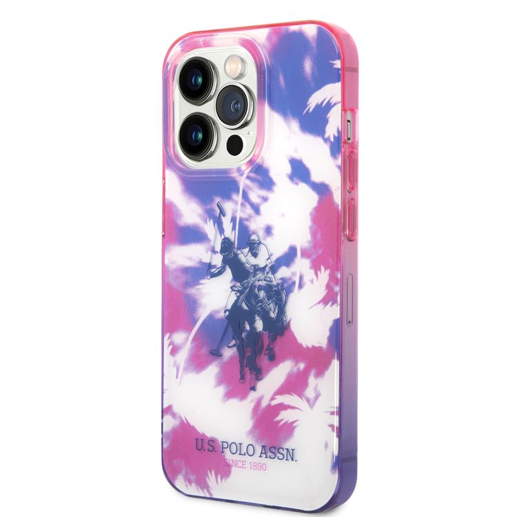 كفر USPA PC/TPU IML مع تصميم النخيل المصبوغة وشعار الحصان لهاتف iPhone 14 Pro Max - أرجواني