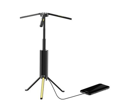 Powerology Luntra 15600mAh Foldable Camping Light with Power Bank Function, 5 Lighting Modes, 30W Rated Power, Up to 60 Hours Battery Life, Adjustable Telescopic Rod, Top Spotlight Beam - Black