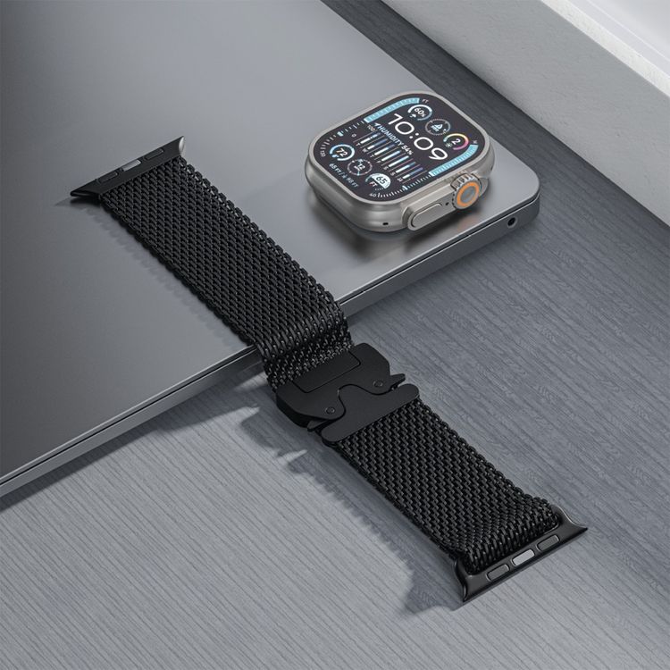 Green Lion Milanese Loop Strap for iWatch 42/44/45/46/49 mm with Stainless Steel Material, Quick Release, Adjustable Length - Black 
