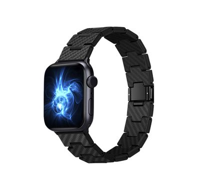 PITAKA شريط ساعة من ألياف الكربون 100٪ معاد تدويره وخفيف الوزن ومتين أصلي من ألياف الكربون الأسود لساعة ابل 42/44/45 ملم - ريترو