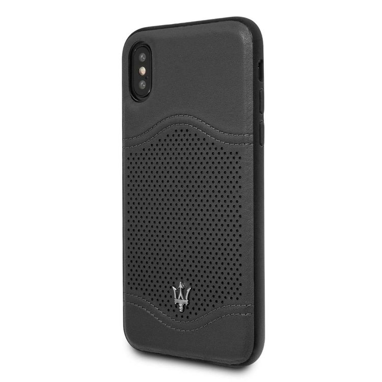 Maserati Granlusso Genuine Leather Hard Case for iPhone X - Dark Gray