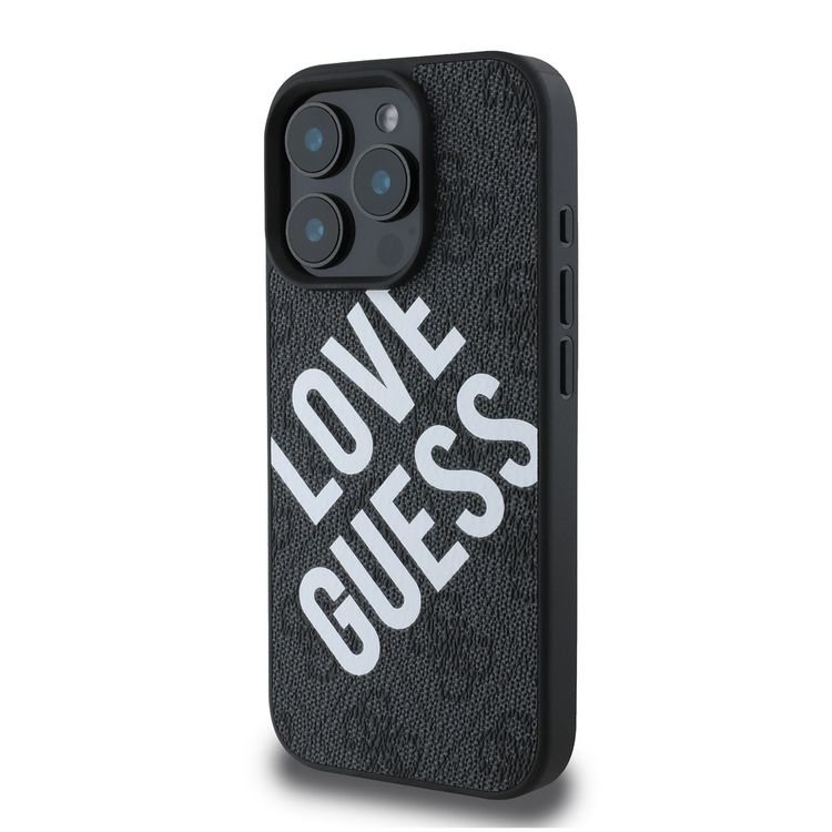 Guess PU 4G Hard Case with Big Love Guess Logo For iPhone 16 Pro Max, High Quality Material, Lightweight, Easy Snap-on - Black 