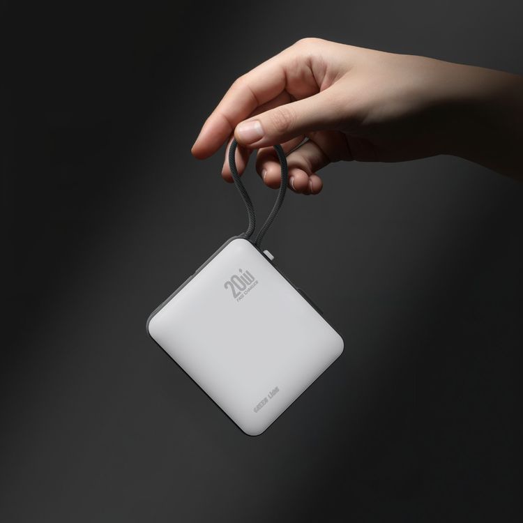 Green Lion Nuru 10000mAh Power Bank with PD 20W Fast Charging, Safety Protections, Slim Compact Design, Flight Approved, 2-in-1 Cable & Lanyard Included - White