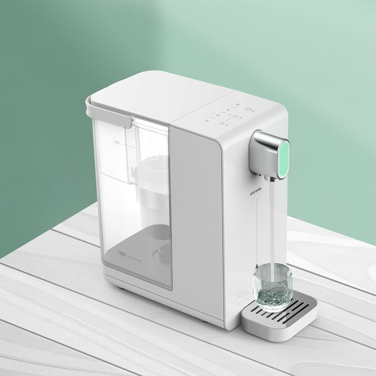Porodo Lifestyle Instant Hot Water Dispenser with Automatic Ambient Lighting, 10-Second Instant Heating, 4 Levels Temperature Adjustment - White
