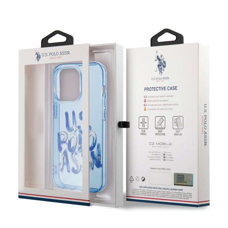USPA PC/TPU Tranparent Case With Graffiti Logo For iPhone 14 Pro Max - Blue