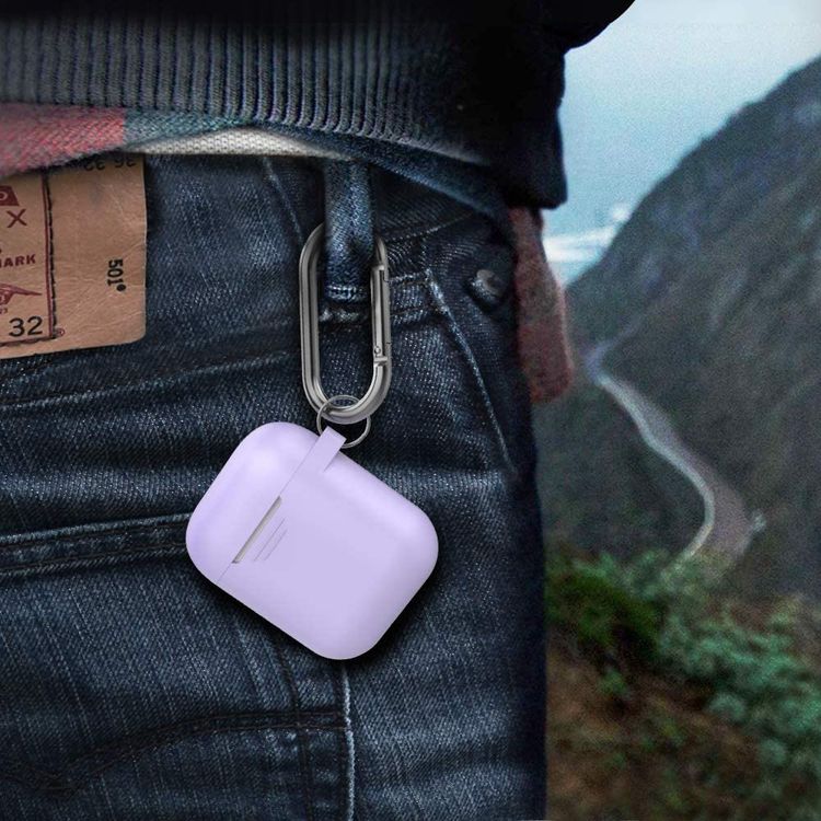 AhaStyle Keychain Silicone Case with Anti-Lost Ring for AirPods 1/2 Generation, Drop Resistant, Dustproof and Absorbing Protective Cover with Hang Case Lavender