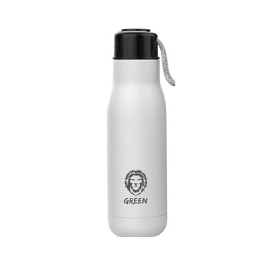 Green Lion Vacuum Flask Stainless Steel Water Bottle 500ml / 17oz with Strap, Aqua Max Double Vacuum Wall, Smudge Resistant, Scratch Defense & Condensation Proof - White