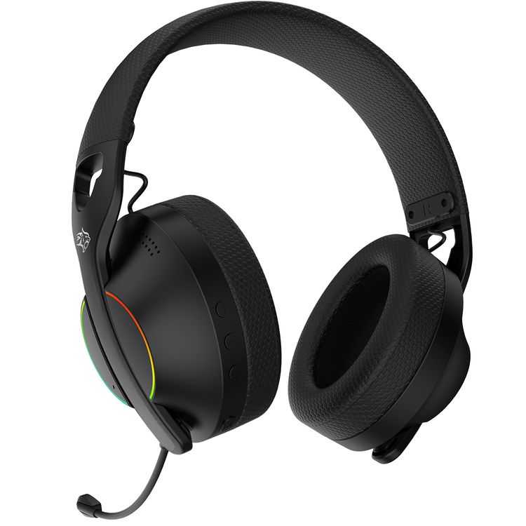 Porodo Gaming Triple-Mode Gaming Headphone with Noise-Canceling Microphone, 800mAh Battery Capacity, 2.4G & Bluetooth Wireless Connectivity, RGB Lights - Black