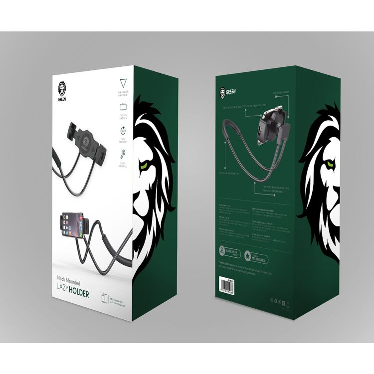 حامل كسول من غرين مثبت على الرقبة بزاوية 360 درجة (4 بوصة - 13بوصة) حامل هاتف ذكي قابل للدوران مجانًا ، حامل سيلفي معلق على الرقبة قابل للتمدد ، مضاد للصدمات ، مشدود وقوي -