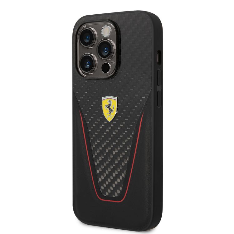 Ferrari Carbon Fiber and Leather Case Aperta  iPhone 14 Pro Max - Black