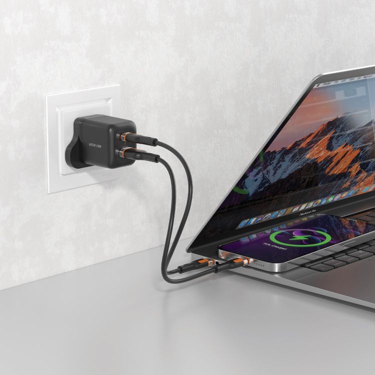 Green Lion Ultra Compact GaN Wall Charger with Dual USB-C & USB-A Ports and USB-C to USB-C Cable, PC Flame Retardant Material, Fast Charging Support, Charging Protection, Universal Compatibility, Ultra Portable - Black