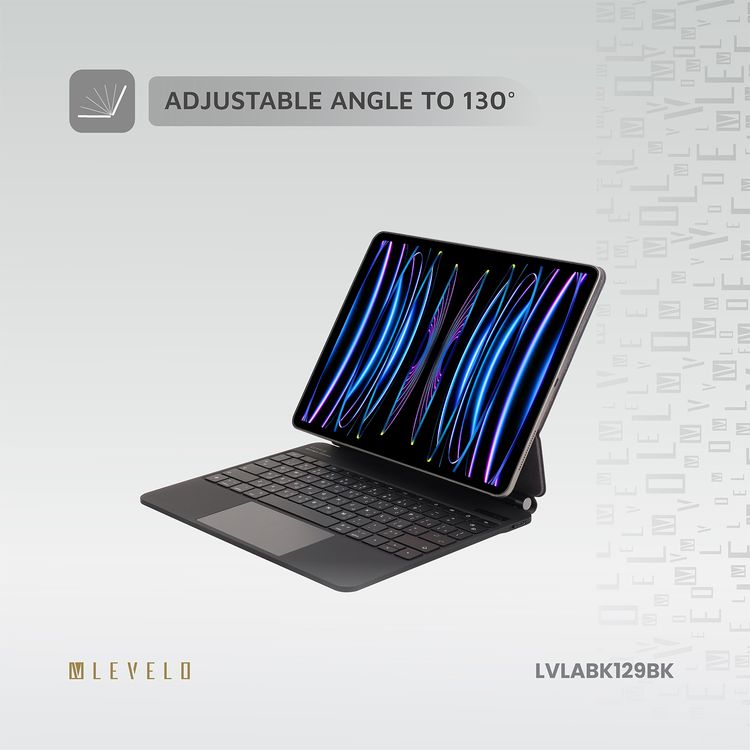 Levelo AeroBoard Saffanio Leather Wireless Keyboard for iPad Pro 12.9" & iPad Air 13" M3 (2025) with Multi-Gesture Trackpad, 300 Hours Standby Time, Up to 130° Adjustable Angle - Black
