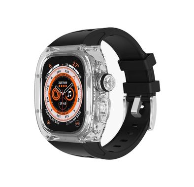 Green Lion La Royal Silicone Strap Case with Button Design for Apple Watch Ultra 49mm, Fall Protection, Easy Installation, Shockproof, Water Resistant - Transparent / Black