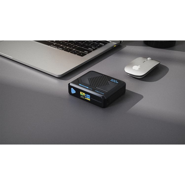 Powerology Ultra Mini 20000mAh Power Bank with Simultaneous Charging, Power Info Display, 100W Power Delivery, 15W Wireless Charging - Black