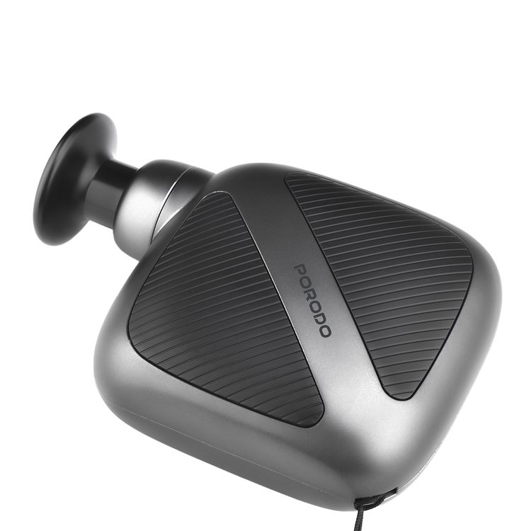 Porodo Lifestyle Pocket-Sized Muscle Relief Massager with Customizable Speed Settings, Quiet Operation Technology, 4 Speed Levels, 15 Minute Auto Shut-Off, 3 Interchangeable Heads  - Gray