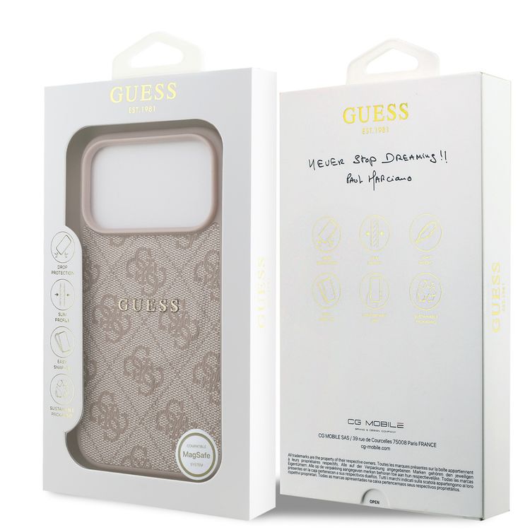 جراب مغناطيسي MagSafe جلد PU بشعار كلاسيكي لجهاز iPhone 17 Pro، حماية ضد السقوط، تصميم نحيف، قبضة مريحة، تغليف مستدام، تركيب سهل، تصميم خفيف الوزن - وردي